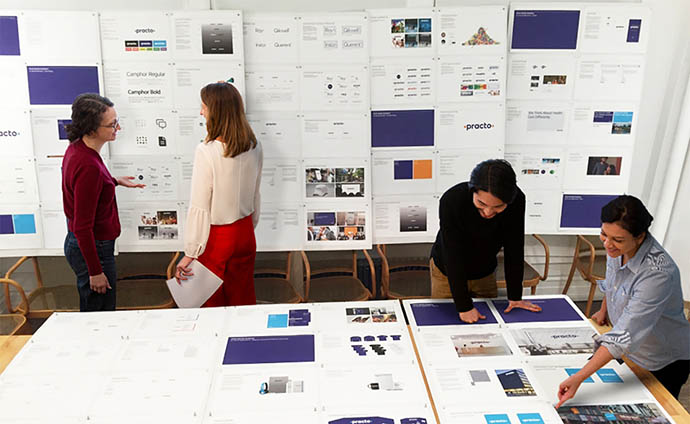 The office working on a large guidelines book